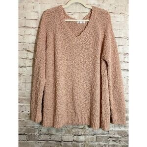 Macaron Sweater Medium Textured V Neck Popcorn Knit Semi Sheer Feminine Pink